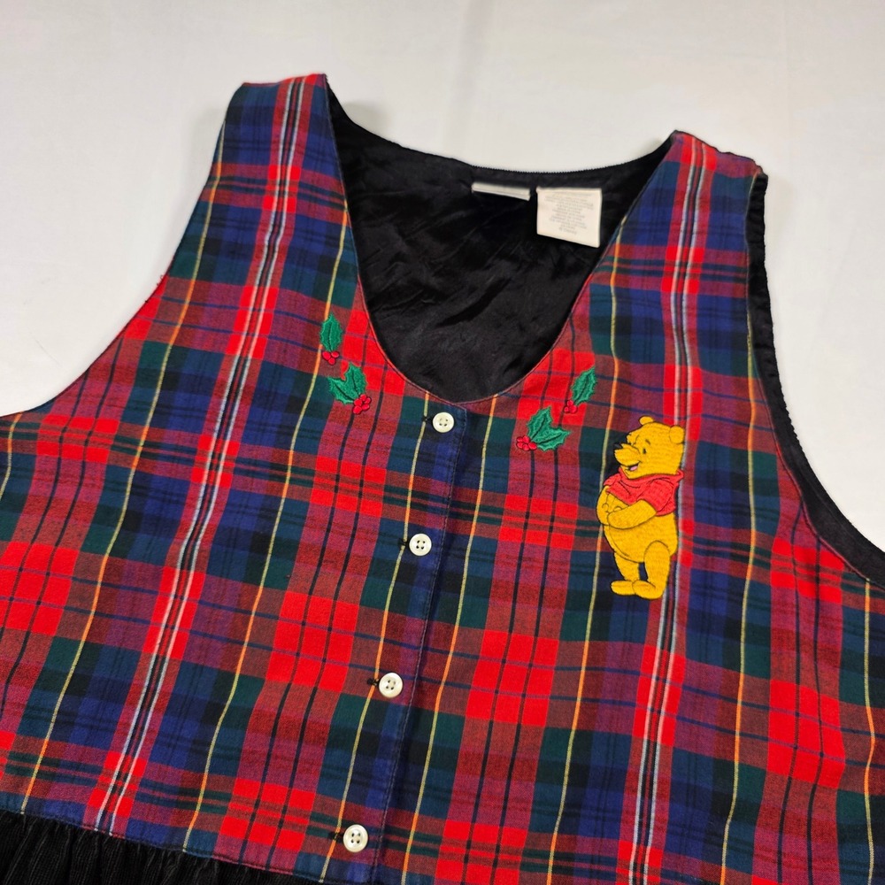 Vtg Disney Winnie the Pooh Plaid Corduroy Jumper Dress XXL 90s Christmas Holiday - Picture 10 of 13